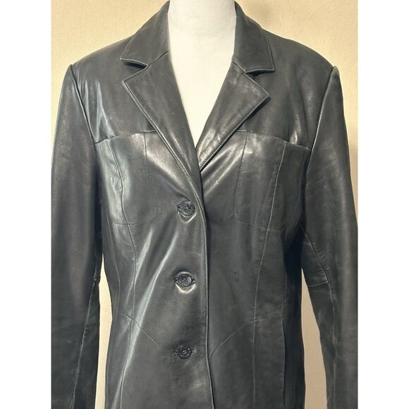 Wilson’s Genuine Leather Women’s Sz L Pelle Studio Black Blazer Jacket Coat - Picture 2 of 16